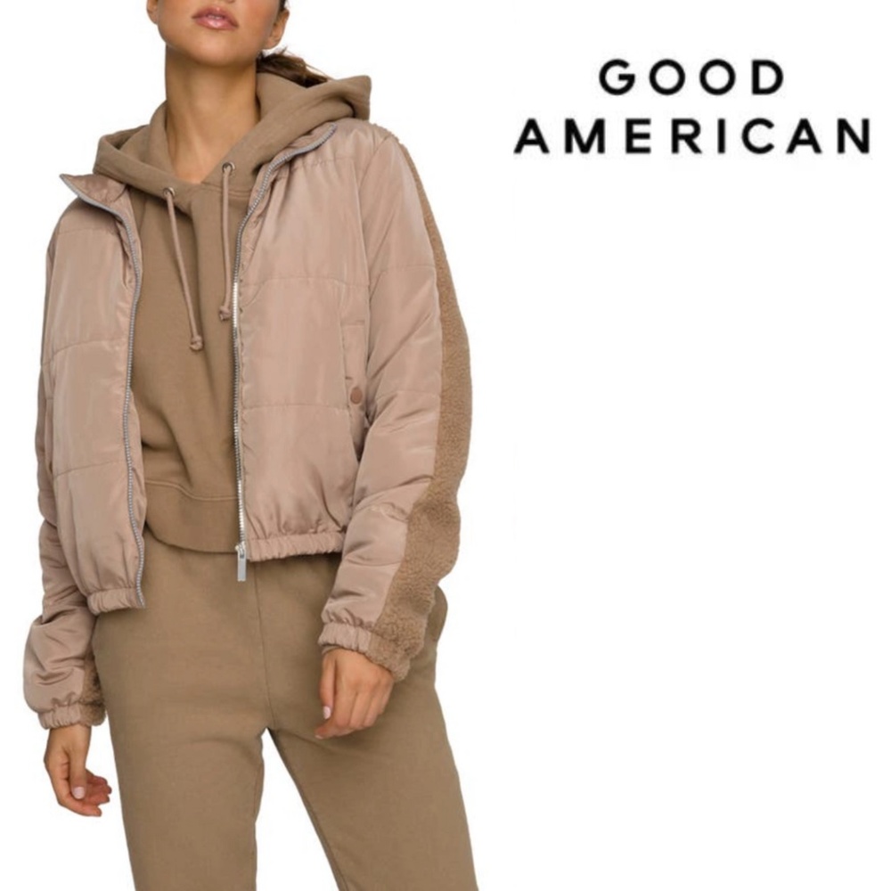 Good American Two Tone Puff High Pile Fleece Jacket